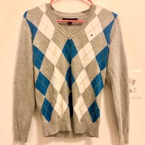 Vintage Tommy Hilfiger Blue & Gray Argyle Sweater